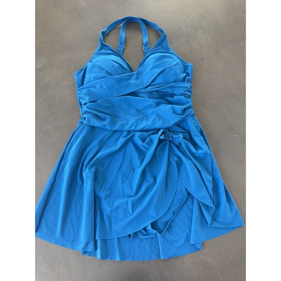 Women's Plus Size Swim Dress Tummy Control Swimsuit Blue size XXL Criss Cross - Picture 7 of 15